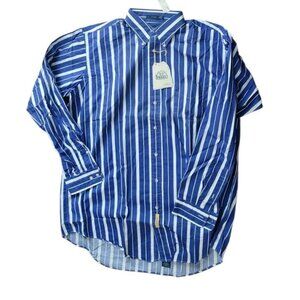 B.D Baggies Striped Shirt Blue 1 XLT Button Down Collar Made In USA Full Cut NEW